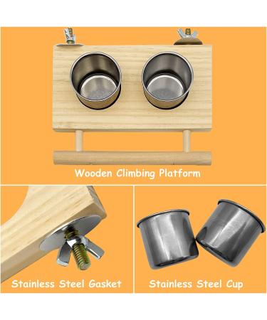 Tfwadmx Bird Food Stainless Steel Cups Wooden Perch Stand - Hanging Feeder Bowls for Parakeets, Conures, Cockatiels, Budgie Parrot - Feeding & Watering Supplies - Buy Online on SooperMarket.com