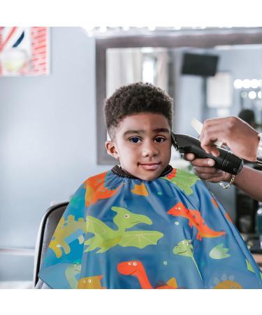 Kids Haircut Cape & Neck Duster Brush Set | Adjustable Blue Dinosaur Barber Cape for Kids - Buy Online on SooperMarket.com