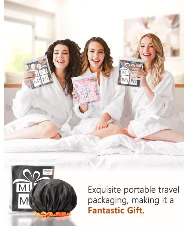 Mikimini XL Black Shower Hoods 2-Pack | Waterproof Reusable Hair Protection for Long Hair | Double-Layer Design with Bright Orange Rim - Buy Online on SooperMarket.com