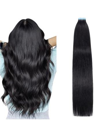 AGMITY Tape in Hair Extensions Human Hair Jet Black 24 inches 50g/pack 20pcs Invisible Straight Seamless Skin Weft Tape in Extensions Remy Human Hair(24 inches #1 Jet Black) 24 inch #1 Jet Black