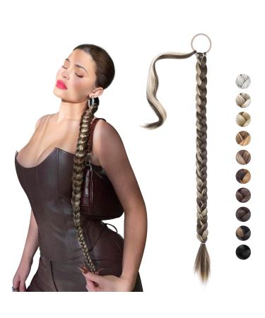 REECHO DIY Braid Ponytail Extension Long Straight Wrap Around Ponytail Hair Extensions Natural Soft Synthetic Hairpieces for Women - Ash Brown with Sandy Blonde Highlights 180g 34Inch-180g Ash Brown with Sandy Blonde Highlights