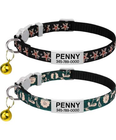 Tagme Personalized cat neck band cat collar safety closure with name and telephone number 2-piece adjustable collar cat cats black 18-28 cm (2 pack) black