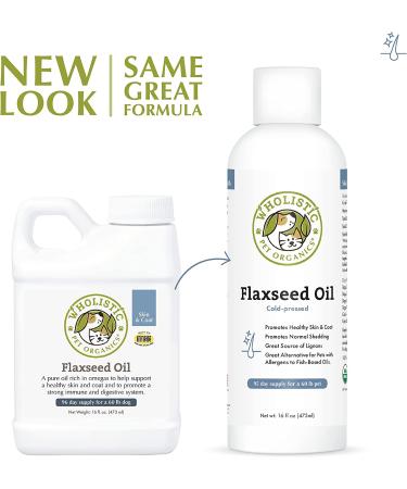 Wholistic Pet Organics Flaxseed Oil for Dogs - 16 Oz | Organic Antioxidant-Rich Omega 3 & 6 Supplement for Cardio, Immune, Skin & Coat Health - Buy Online on SooperMarket.com