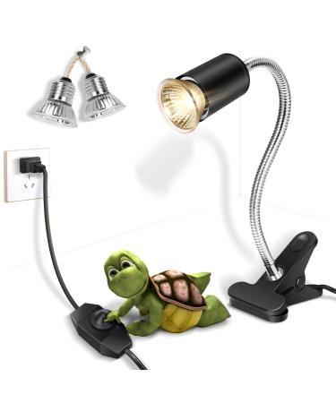 Fischuel Reptile Heat Lamp,Heating Lamp with Clamp, Adjustable Habitat Basking Heat Lamp ,UVA/UVB Light Lamp 360 Rotatable Clip and Dimmable Switch for Aquarium(Bulb Included) (E27,110V) Heat Lamp 25w/50w Bulb