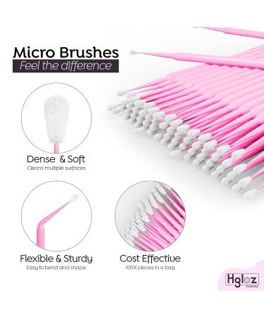 HGLOZ Microswabs for Eyelash Extensions (Pack of 500) - 2mm Pink Soft Micro Applicator Brush for Makeup Application and Cleaning - Buy Online on SooperMarket.com