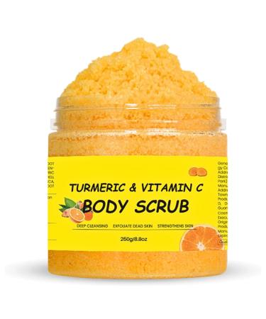 Turmeric Body Scrub Exfoliator Vitamin C Exfoliating Body Scrub Turmeric Body Exfoliator Deep Cleansing Sugar Body Scrub Salt Scrub for Remove Acne Dark Spots Hyperpigmentation 250g