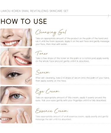 LAIKOU Korea Snail Mucin Skincare Set Gift Set for Teenage Girls Women Snail Mucin Cleanser Toner Face Serum Eye Cream Moisturiser Enhance Elasticity Smooth Fine Lines & Refine Pores Travel Kit - Buy Online on SooperMarket.com