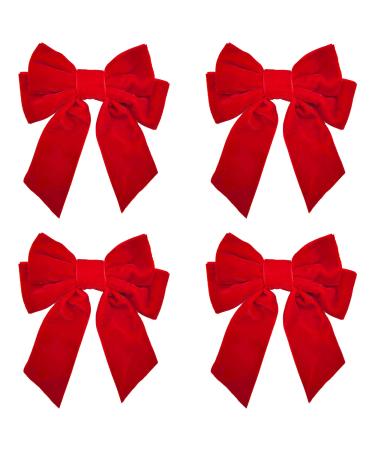 Niuhong 4 Pieces Large Bow Hair Clips Fabric Hair Bow Women Hair Clips Ponytail Holder Girls Bow Tie Hair Bows Clips Hair Bow Headband Velvet Bow Hair Clips Hair Band Red