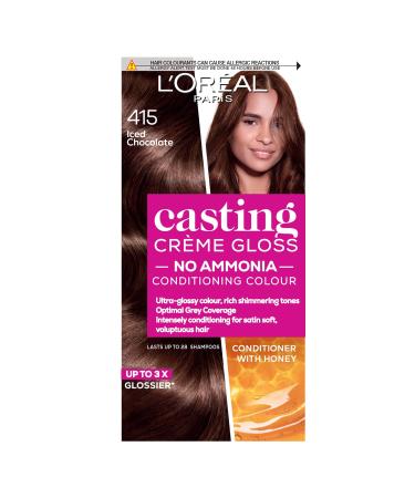 L'Or al Paris Casting Cr me Gloss Semi-Permanent Hair Dye Ammonia-Free Formula & Honey-Infused Conditioner Glossy Finish Colour for Up to 28 Shampoos Colour: 415 Iced Brown 415 Iced Brown 1 Count (Pack of 1)