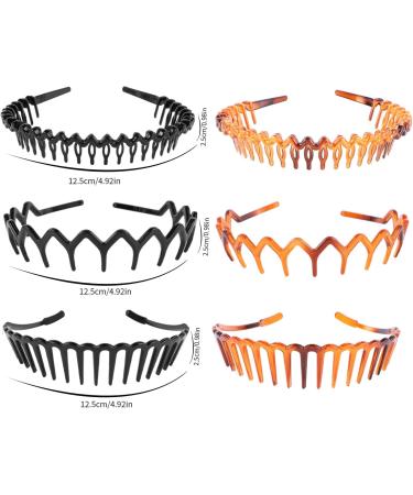 6 Pcs Tooth Headband for Women Girls Plastic Hair Bands Wavy Hair Comb Headband Hard Hairbands for Hair Styling 3 Styles(Black/Brown) - Buy Online on SooperMarket.com
