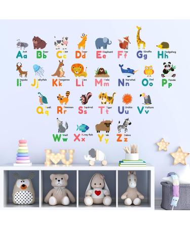 Decowall Colourful Animal Alphabet ABC Kids Wall Stickers - Panda Giraffe Zoo Learning Letter Decals for Nursery & Bedroom - Buy Online on SooperMarket.com