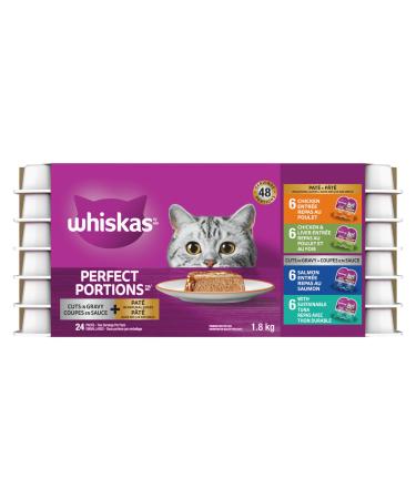 WHISKAS Perfect Portions Wet Cat Food Pat and Cuts in Gravy - Chicken - Chicken & Liver - Tuna - Salmon - 75g (24 Pack)
