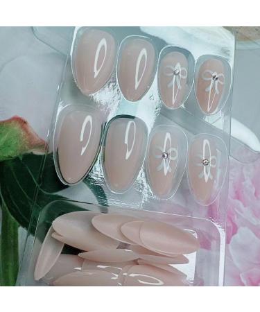 Light Pink Press on Nails - Glossy Short Fake Nails with Bow Tie | 24Pcs Full Cover Nail Art for Women & Girls - Buy Online on SooperMarket.com
