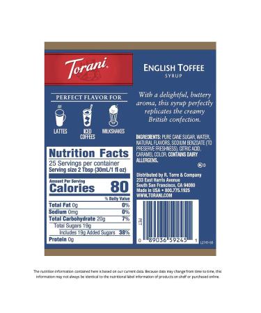 Torani English Toffee Syrup 25.4oz - Delicious Flavor for Drinks & Desserts - Buy Online on SooperMarket.com
