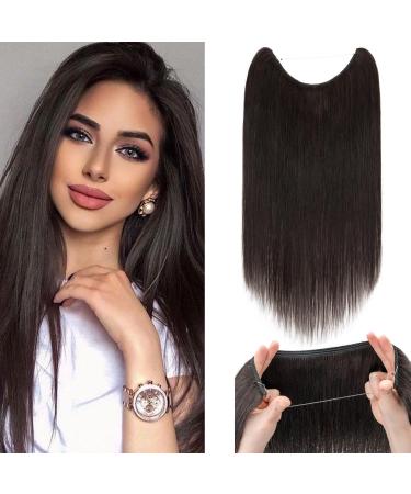 Wire In Hair Extensions One Piece 20inch #1B Natural Black 100% Real Remy Human Hair Natural Invisible