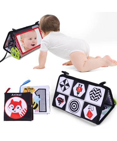 Kilpkonn baby book baby fabric book book toy baby mirror toys montessori crawl toys foldable baby prone to 0-6 months young girl black+white
