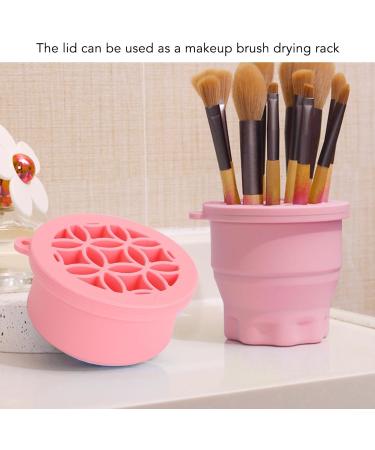 Makeup Brush Cleaner Cup Portable Silicone Scrubber Bowl Efficient Cleaning Drying Rack (Pink) - Buy Online on SooperMarket.com