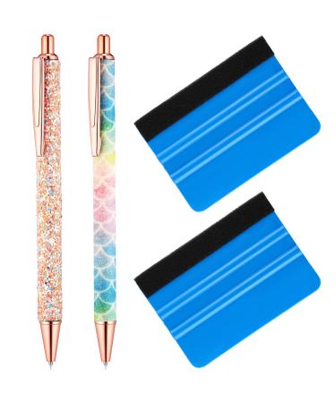 Weeding Tools for Vinyl 2 Pieces Craft Vinyl Weeding Pen Point Retractable Pin Pen Air Release Pen Glitter Weeding Pen with 2 Pieces Felt Squeegees for Craft Weeding Essential Adhesive Vinyl