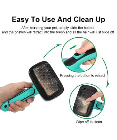 Self Cleaning Slicker Brush for Pets - Remove Loose Hair, Fur, Mats, and Tangled Hair - Ideal for Dogs, Cats, and Rabbits - Aqua Green - Buy Online on SooperMarket.com