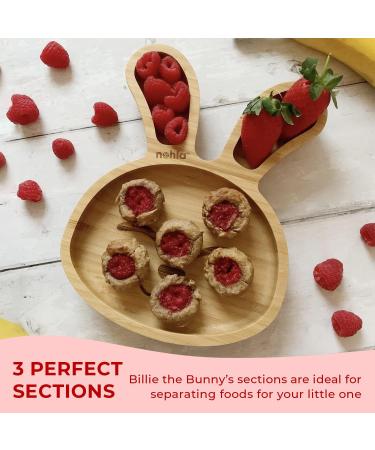 Nohla Baby Weaning Suction Plate - Billie the Bunny - Cherry - 100% Bamboo & FDA Silicone - Spill-Proof Base - BPA-Free - Ideal for 6 Months - Buy Online on SooperMarket.com