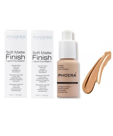 Phooera Fulll Coverage Liquid foundation Matte Finish Concealer Long wear 24hrs Oil Controlling Naturally Flawless Lightweigt Feel Buildable Fond de teint (2 X 105)