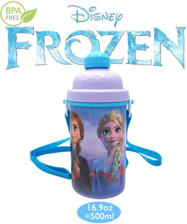 Disney Frozen Deluxe Carrying Strap One Touch Water Bottles with Reusable Built in Straw (Snow Canteen 16.9oz) - Buy Online on SooperMarket.com