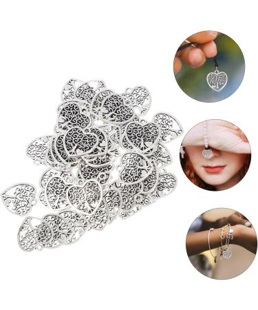 50pcs Pendant Jewel Earrings Heart Earring Retro Charms Alloy Hanging Ornaments Key Chain Hollow Out 1.8X1.7cm Silver - Buy Online on SooperMarket.com