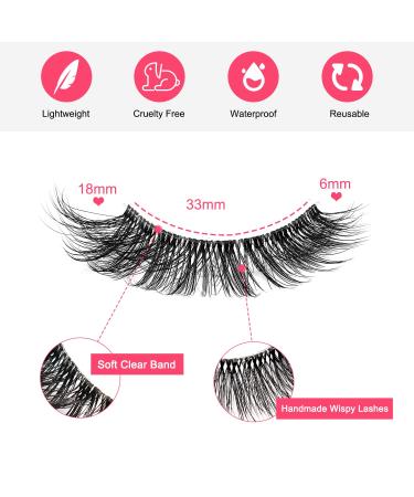 MilyBest 10 Pairs Asian Spiky Anime Mink Cat Eye False Eyelashes | Fluffy Wispy Clear Band for Natural Look & Extensions Pack A-Chic - 18MM - Buy Online on SooperMarket.com