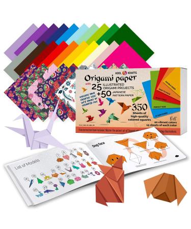 Origami Paper | 350 Origami Paper Kit | Set Includes - 300 Sheets 20 Colors 6x6 | 50 Traditional Japanese Patterns | Origami Book 25 Easy Colored Projects | Kids Crafts | Christmas Gifts for boys 8-12 350 Pack