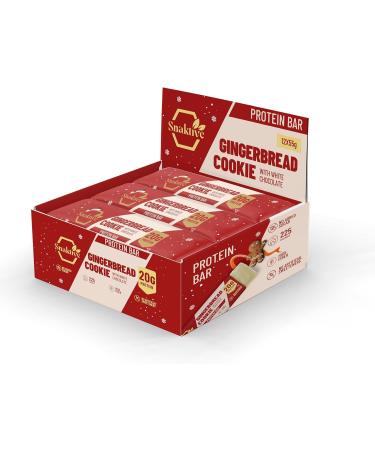 Snaktive Gingerbread Cookie Christmas Protein Bar High Protein and High Fiber Natural Clean Bar 12x55G Crunchy Bars Pre & Probiotics
