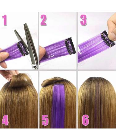 12 Pcs Colored Hair Extensions Colorful Clip in Hair Extensions 22 inch Synthetic Straight Hair Extensions for Kids Girls Women Dark purple - Buy Online on SooperMarket.com
