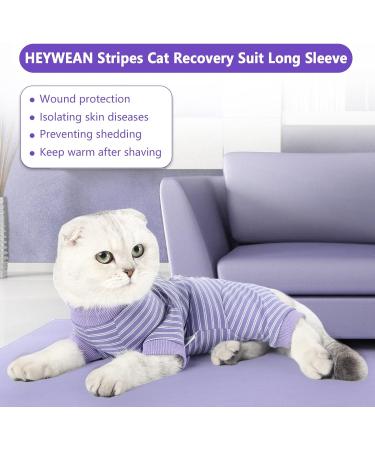 HEYWEAN Cat Recovery Suit - M Purple Stripes | Post-Surgery Bodysuit for Cats | Cone Collar Alternative & Surgical Shirt - Buy Online on SooperMarket.com