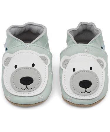 Dotty Fish Soft Leather Baby Shoes for Boys | Non Slip Toddler Shoes with Ice Blue Polar Bear Design | Sizes 0-6 Months to 4-5 Years - Buy Online on SooperMarket.com
