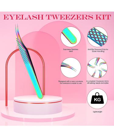 7-Piece Precision Eyelash Extension Tweezers Kit for Professional & Beginners | Lash Tech Cosmetology Tools for Volume & Individual Lash Extensions - Buy Online on SooperMarket.com