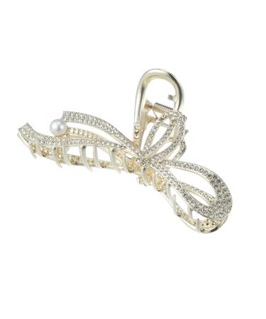VOCOSTE Hair Clip Classic Rhinestone Bow Tie Hair Clip for Women Gold Tone