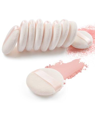 10 Pieces Powder Puff for Face Powder Sponge Makeup Puffs for Powder Velour Puff for Loose Powder Pure Cotton Powder Applicator with Ribbon for Foundation Nude
