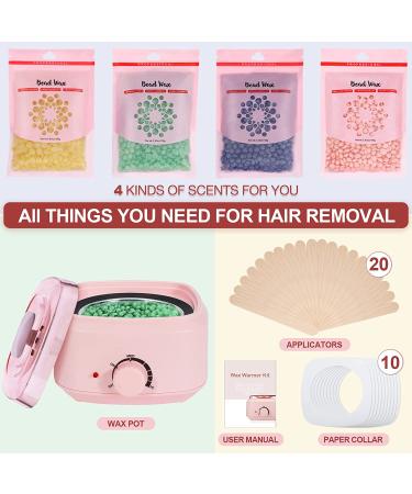 Waxing Kit with Hard Wax Beans - Adjustable Temperature for All Hair Types | Painless Hair Removal at Home for Eyebrow, Facial, Body, Bikini & Brazilian - Buy Online on SooperMarket.com