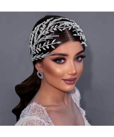 WONRLUA Wedding Headpiece for Bride  Rhinestone Bridal Headband  Wedding Hair Accessories for Brides Silver