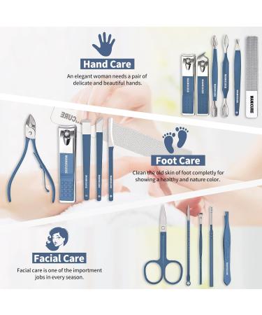 Sumwitum 16 PCS Manicure Set - Stainless Steel Professional Nail Care Kit with Leather Case - Great Gift for Women, Men, Friends, Parents - Blue - Buy Online on SooperMarket.com