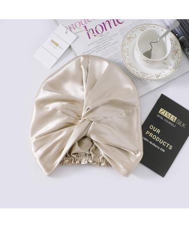 ZIMASILK 22 Momme 100% Mulberry Silk Sleep Cap for Women - Beige Silk Hair Wrap Bonnet - Buy Online on SooperMarket.com