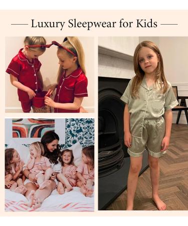 SWOMOG Kids Silk Pyjamas Set | Short Sleeve Satin PJs for Boys & Girls | Button-Down Silky Nightwear for Children & Teens | Black, Ages 8-9 - Buy Online on SooperMarket.com