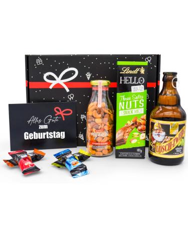 Birthday gift set "Beer & Snack" | filled gift basket with greeting card & lindt chocolate | Gift set for men & beer lovers beer & snack - birthday