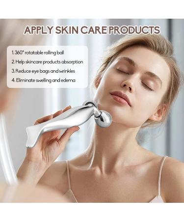 3D Metal Face Roller & Gua Sha - Anti-Aging Face Massager for Puffiness Relief | V-Shaped Skin Care Tool in Silver - Buy Online on SooperMarket.com