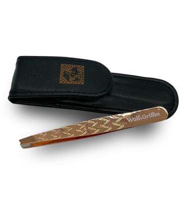 Wolf & Griffin Rose Gold Ultimate Precision Tweezers with Case | Stainless Steel with Rose Gold Plating | Professional Slanted Tweezers