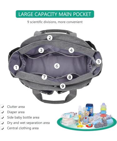 SONARIN Multi-Function Waterproof Baby Changing Bag - Grey | Large Capacity Travel Diaper Bag with Pacifier Holder - Buy Online on SooperMarket.com