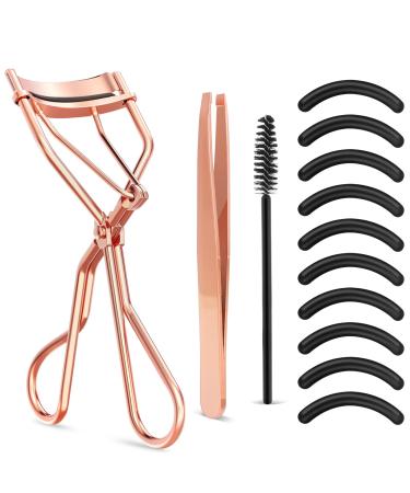 WLLHYF Eyelash Curler Kit  Beauty Metal Eye Lashes Curler Professional Makeup Tool with Built-in Comb Eye Tweezers with 10 Replacement Refill Pads for Women Girl Get Dramatically Curled Eyelashes