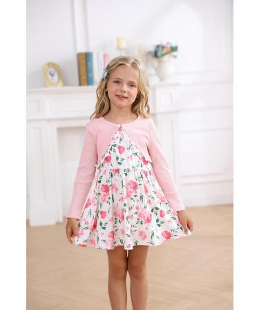 Puseky Toddler Girl 2 Piece Floral Sleeveless Dress & Cardigan Set, 3-4 Years, Pink - Buy Online on SooperMarket.com
