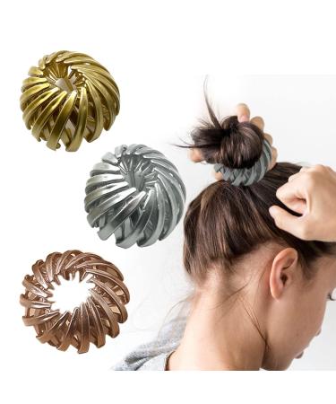 Luvadeyo Bird Nest Hair Clips Women's Simple Ponytail Holder Haircut Bird Nest Hair Bobbles Expandable Headpiece Hair Band for Women Girls (Pack of 3) Gold/Silver/Ros gold