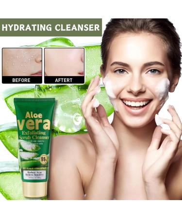 Aloe Vera Exfoliating Scrub Cleanser Aloe Vera Gel Face Wash Natural Acne Face Wash Face Wash For Men & Women Cream Cleanser For Acne Prone & Oily Skin Face Wash - Soothe Purify Facial Skin Care Green-Aloe Vera - Buy Online on SooperMarket.com
