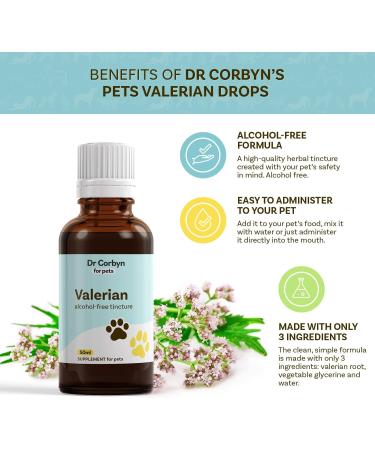 Dr Corbyn Pets Valerian Drops | Calming Supplement for Dogs, Cats & Pets | Supports Relaxation & Stress Relief (50ml) - Buy Online on SooperMarket.com